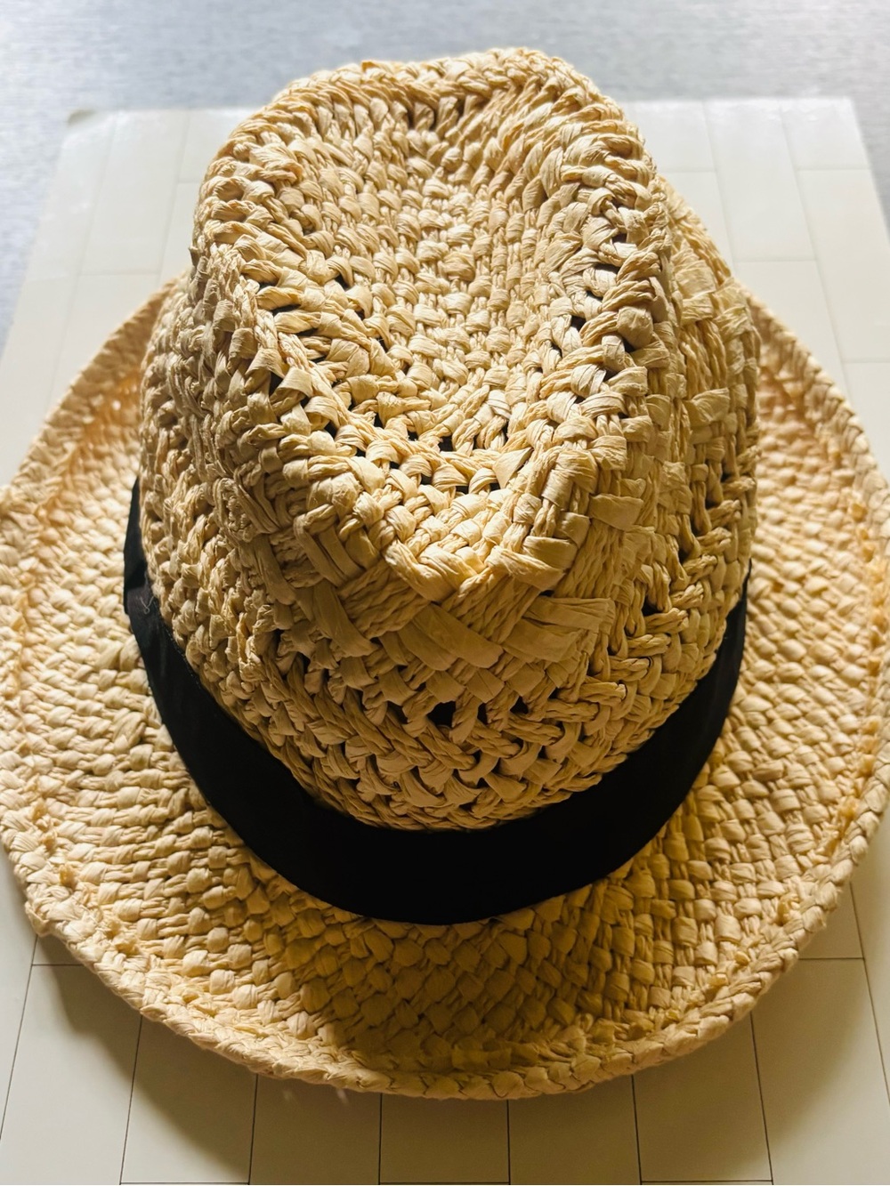 J. Crew Natural Straw Hat with Black Trim